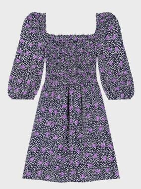 Maje Rappa Linen Blend Smocked Floral Dress